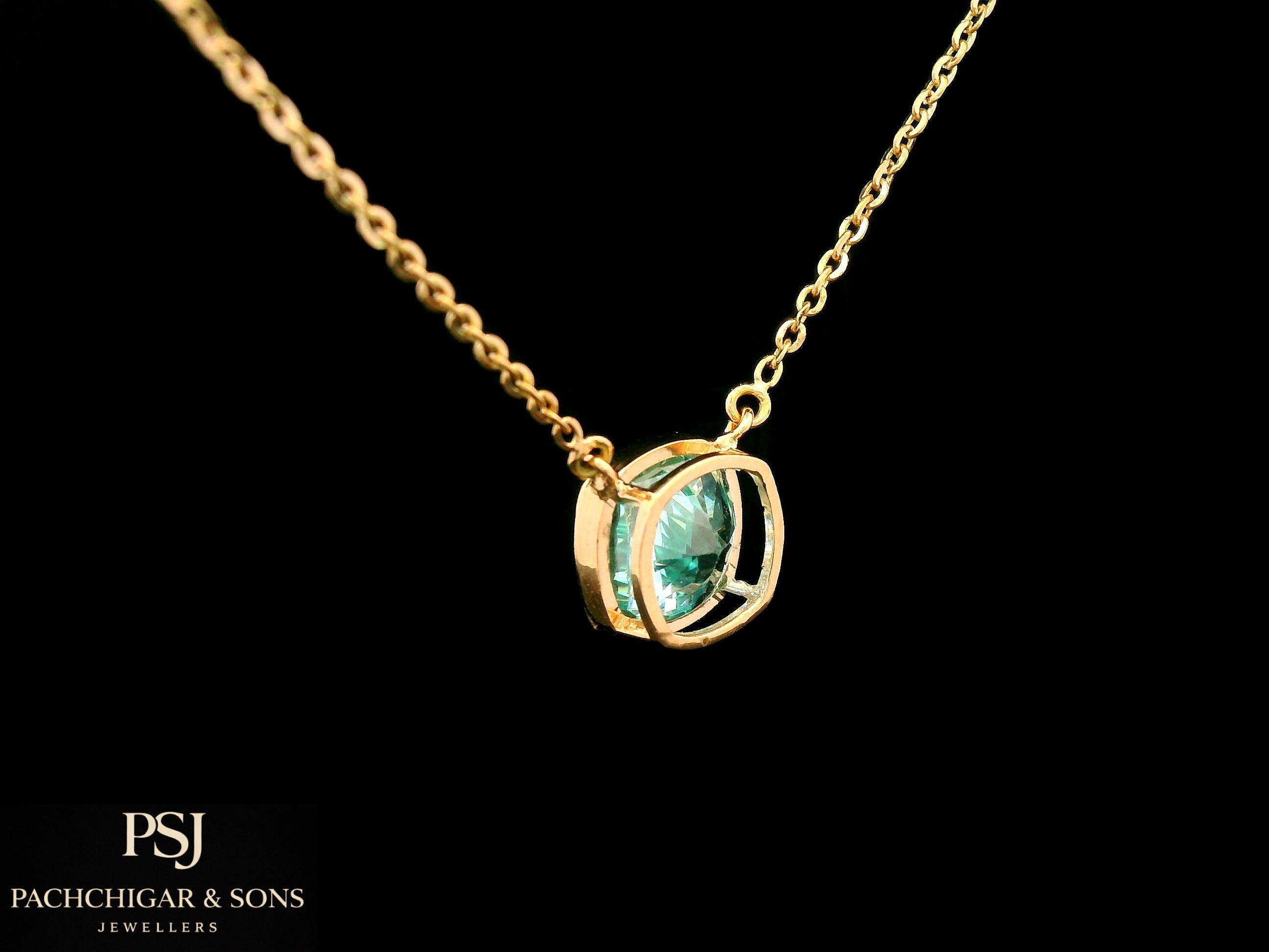 Solitaire Blue Gemstone Pendant Necklace in Gold