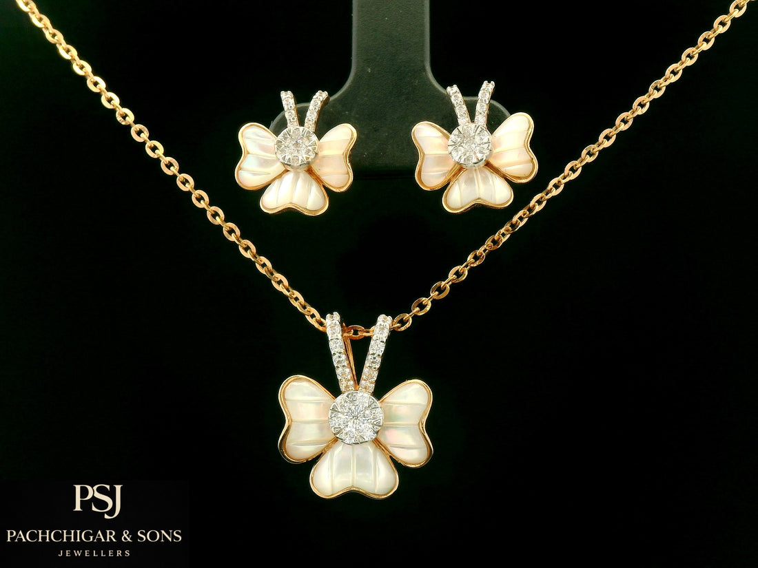 Butterfly Diamond Pendant Set with Mother of Pearl Finish
