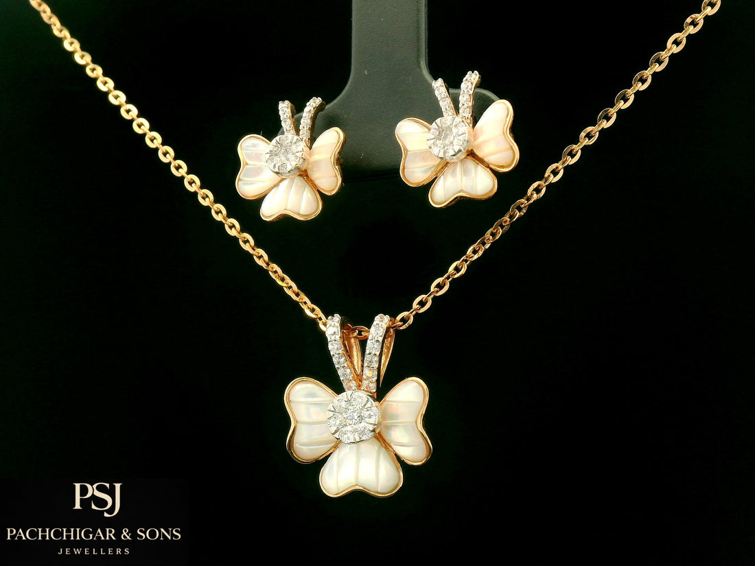 Butterfly Diamond Pendant Set with Mother of Pearl Finish