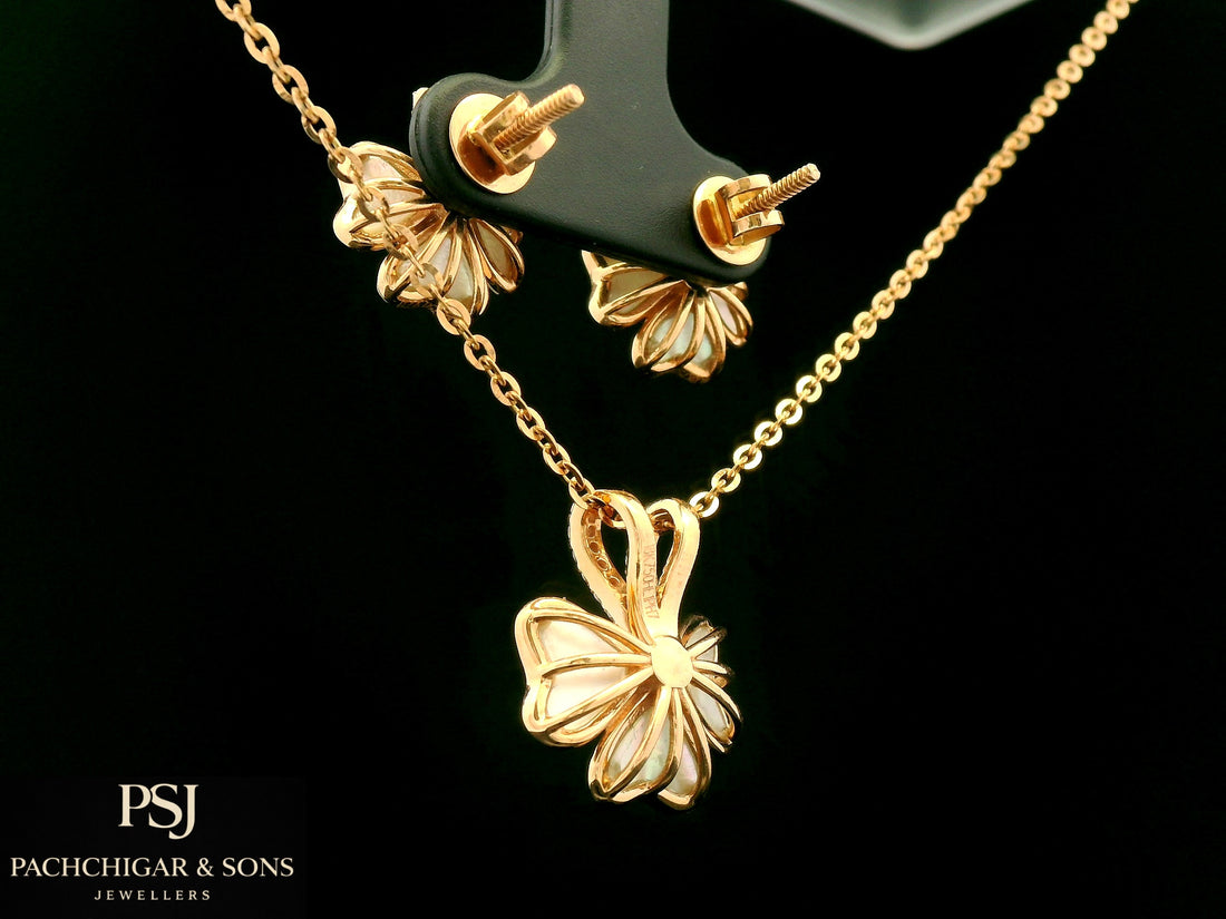 Butterfly Diamond Pendant Set with Mother of Pearl Finish
