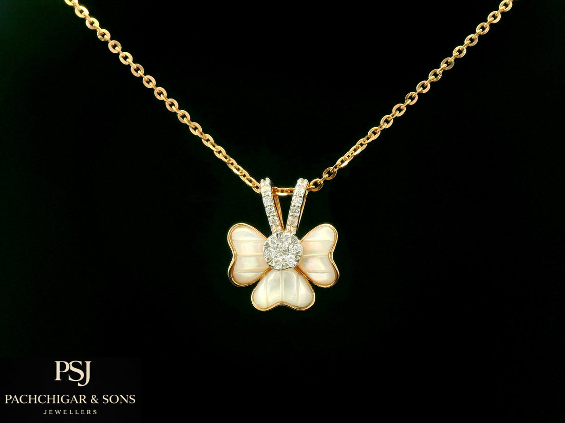 Butterfly Diamond Pendant Set with Mother of Pearl Finish