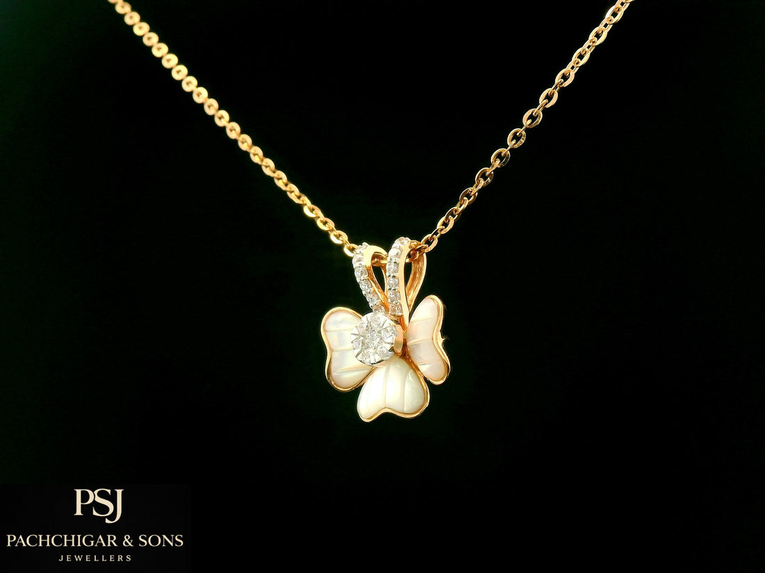 Butterfly Diamond Pendant Set with Mother of Pearl Finish