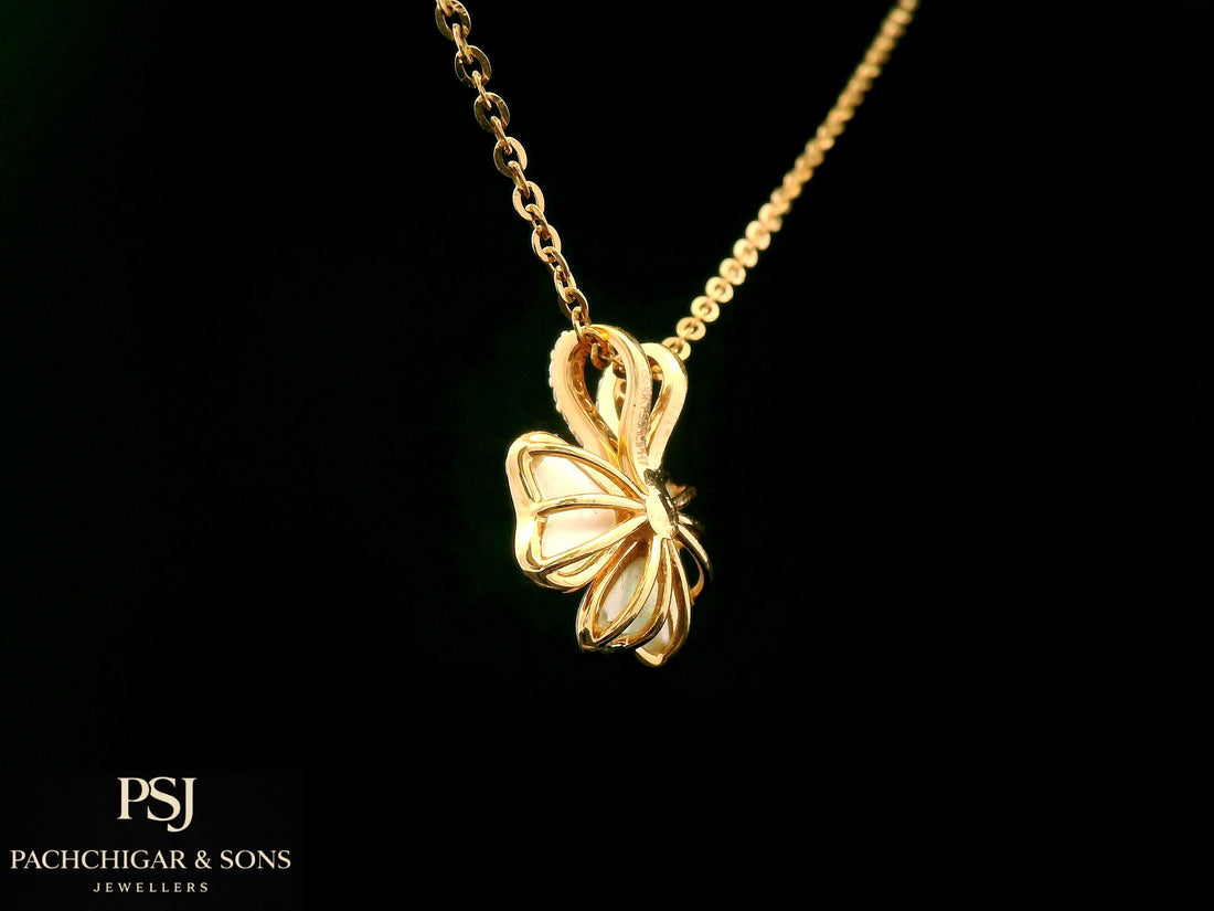 Butterfly Diamond Pendant Set with Mother of Pearl Finish