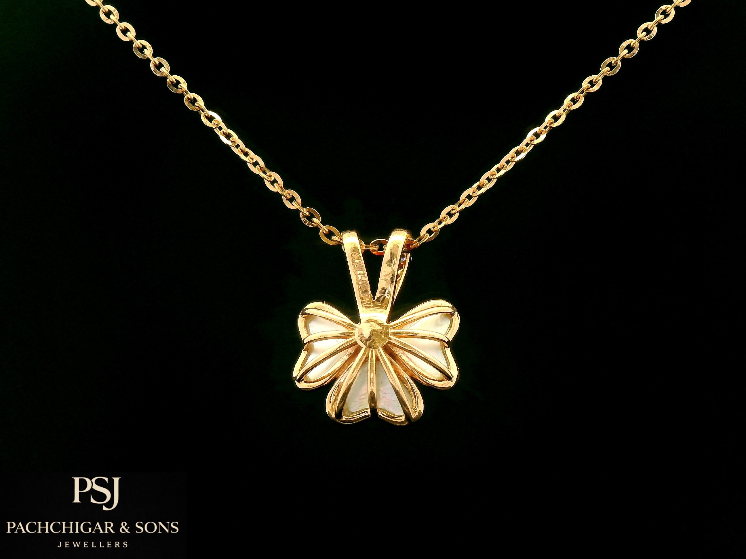 Butterfly Diamond Pendant Set with Mother of Pearl Finish