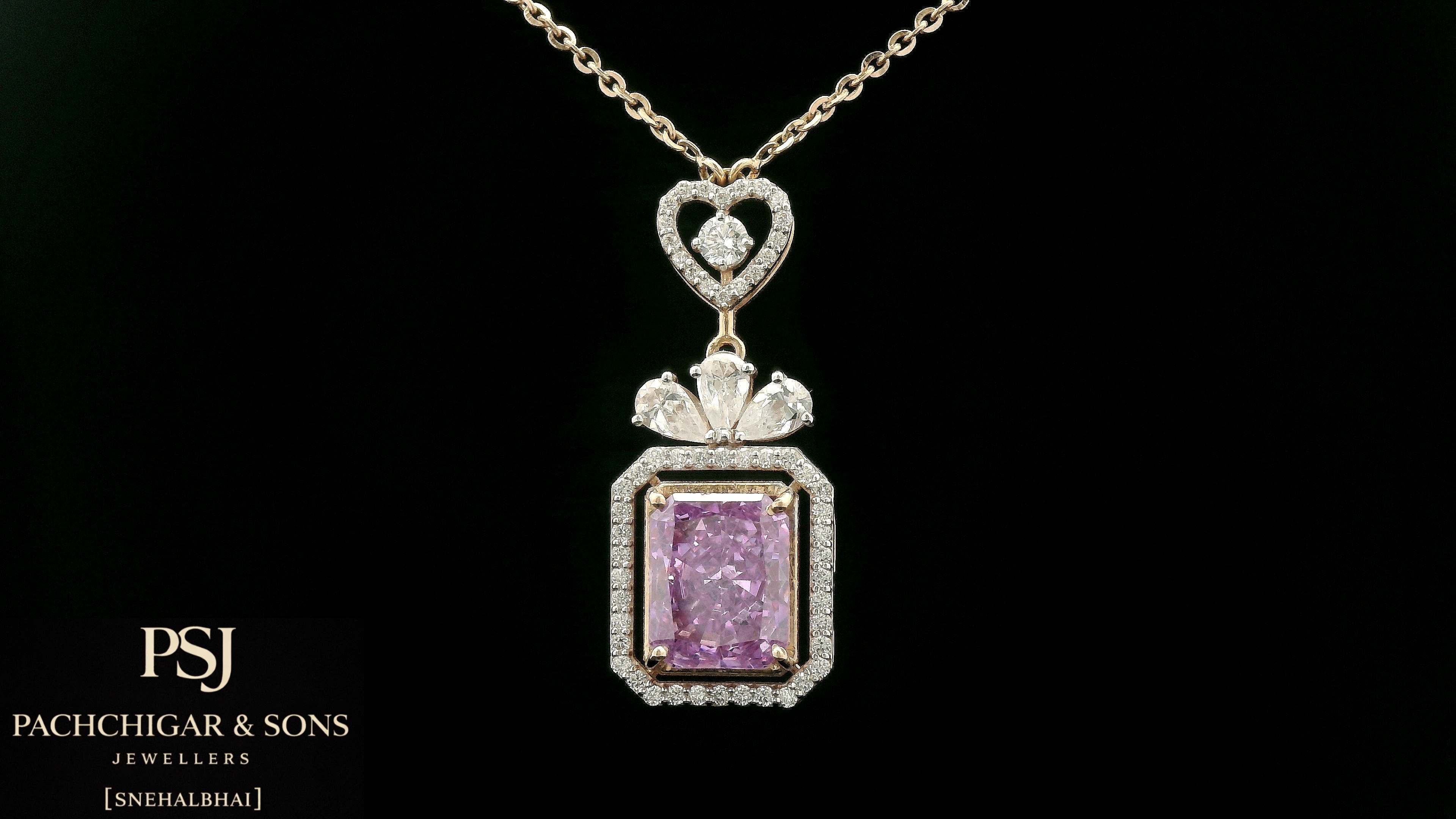 Pink Emerald Cut Stone Pendant Necklace