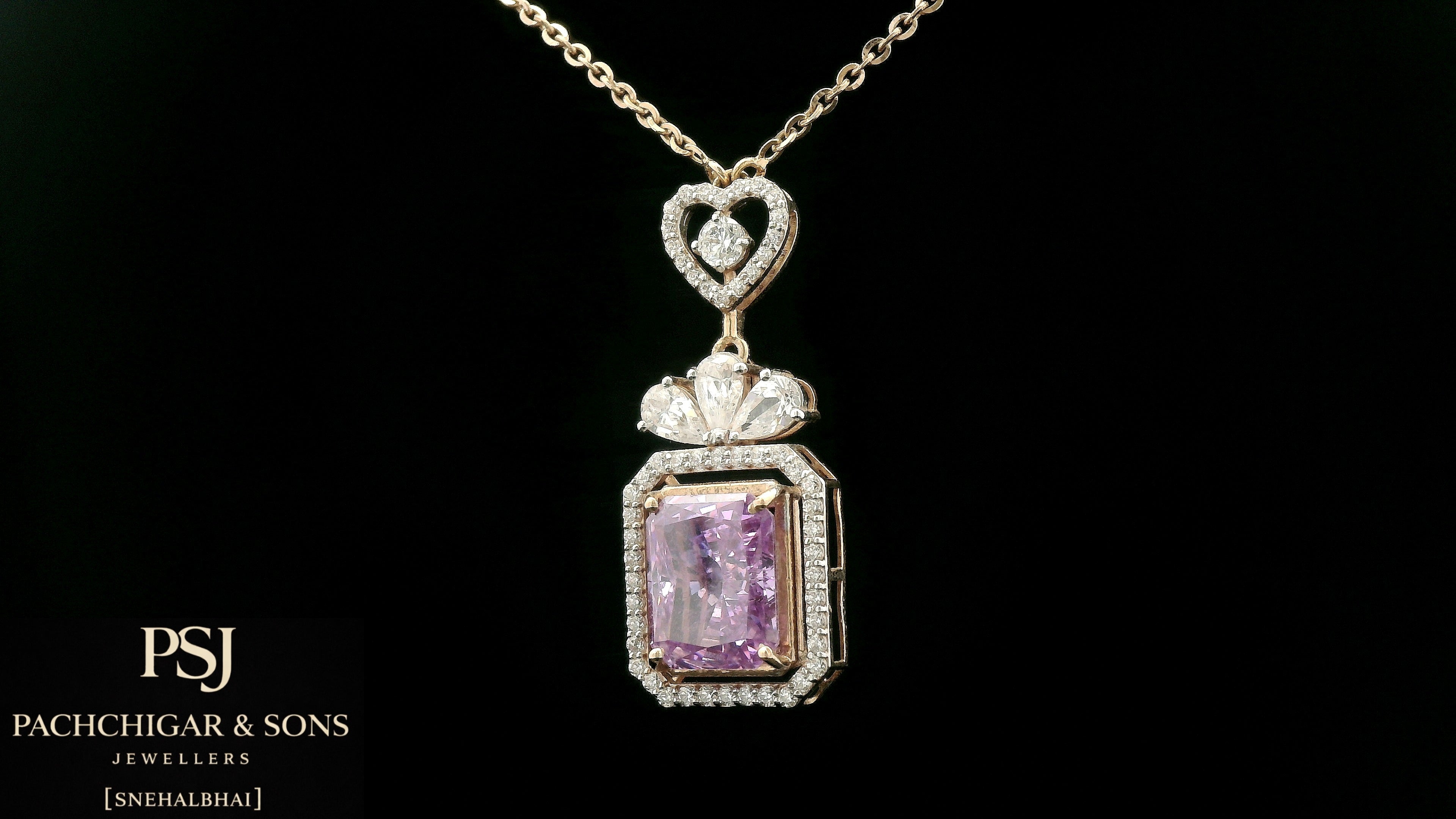 Pink Emerald Cut Stone Pendant Necklace