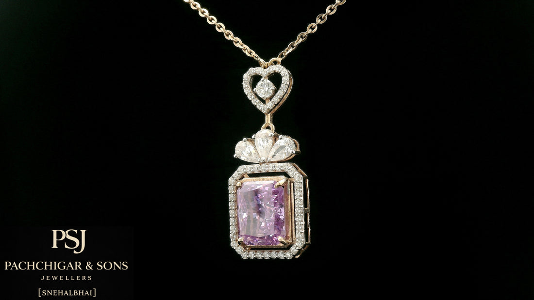 Pink Emerald Cut Stone Pendant Necklace