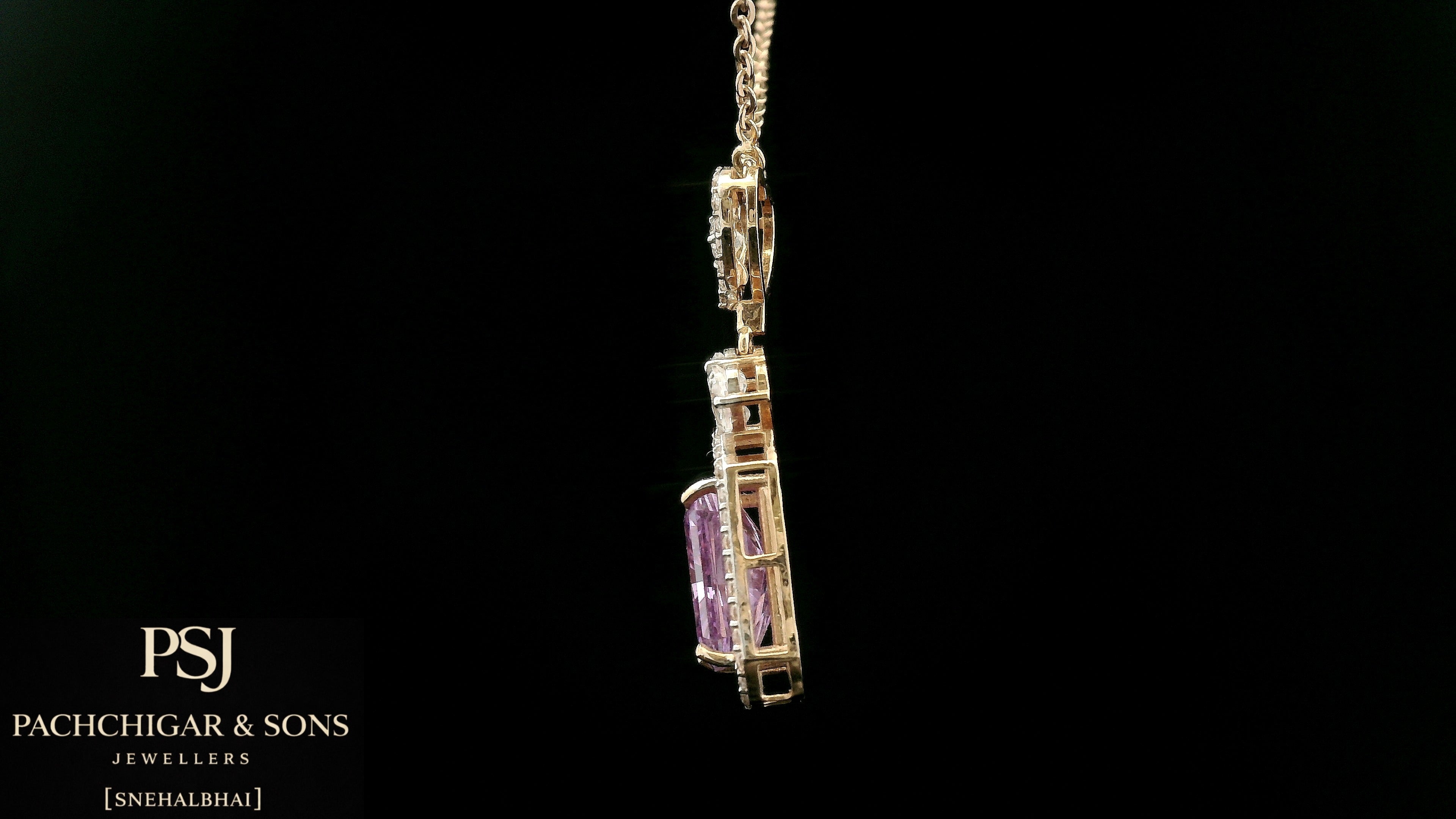 Pink Emerald Cut Stone Pendant Necklace