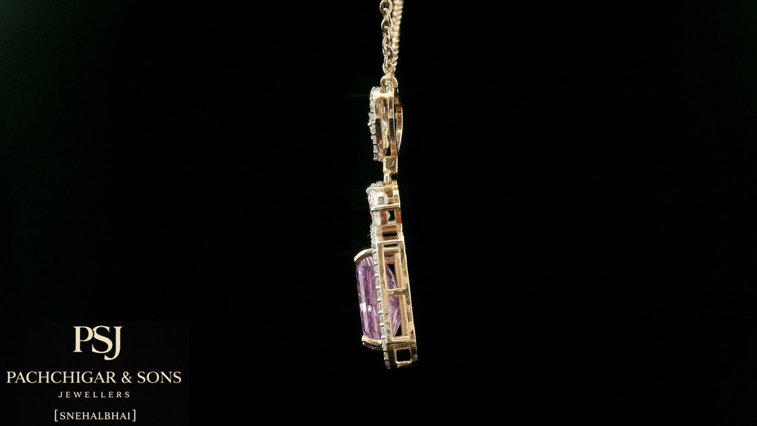 Pink Emerald Cut Stone Pendant Necklace