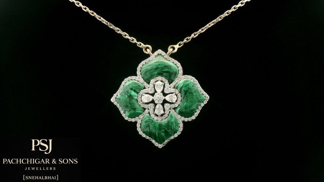 Malachite Floral Diamond Pendant Necklace