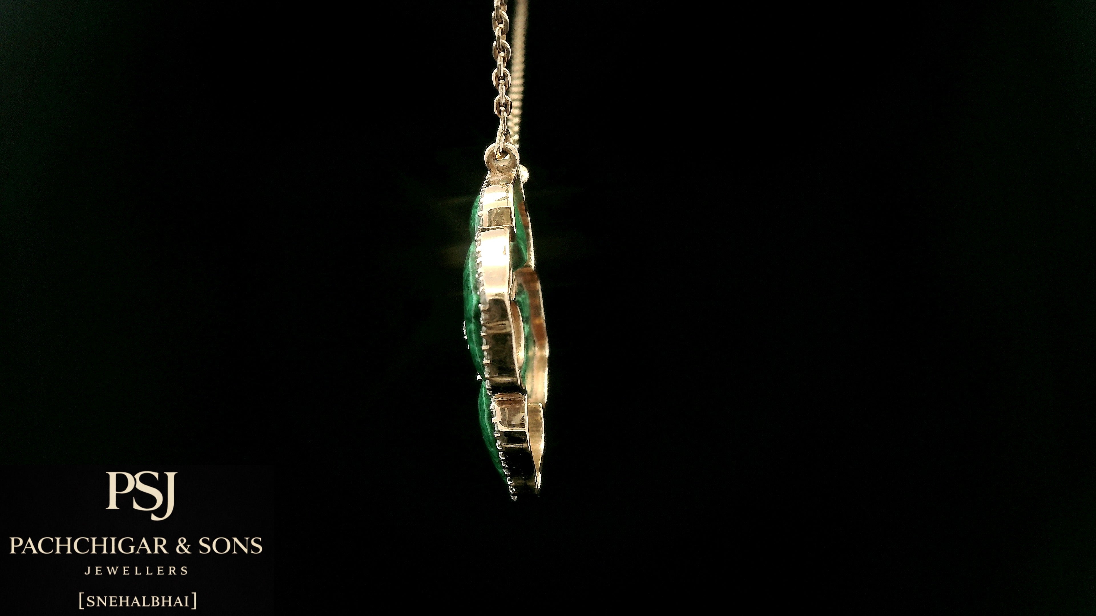 Malachite Floral Diamond Pendant Necklace