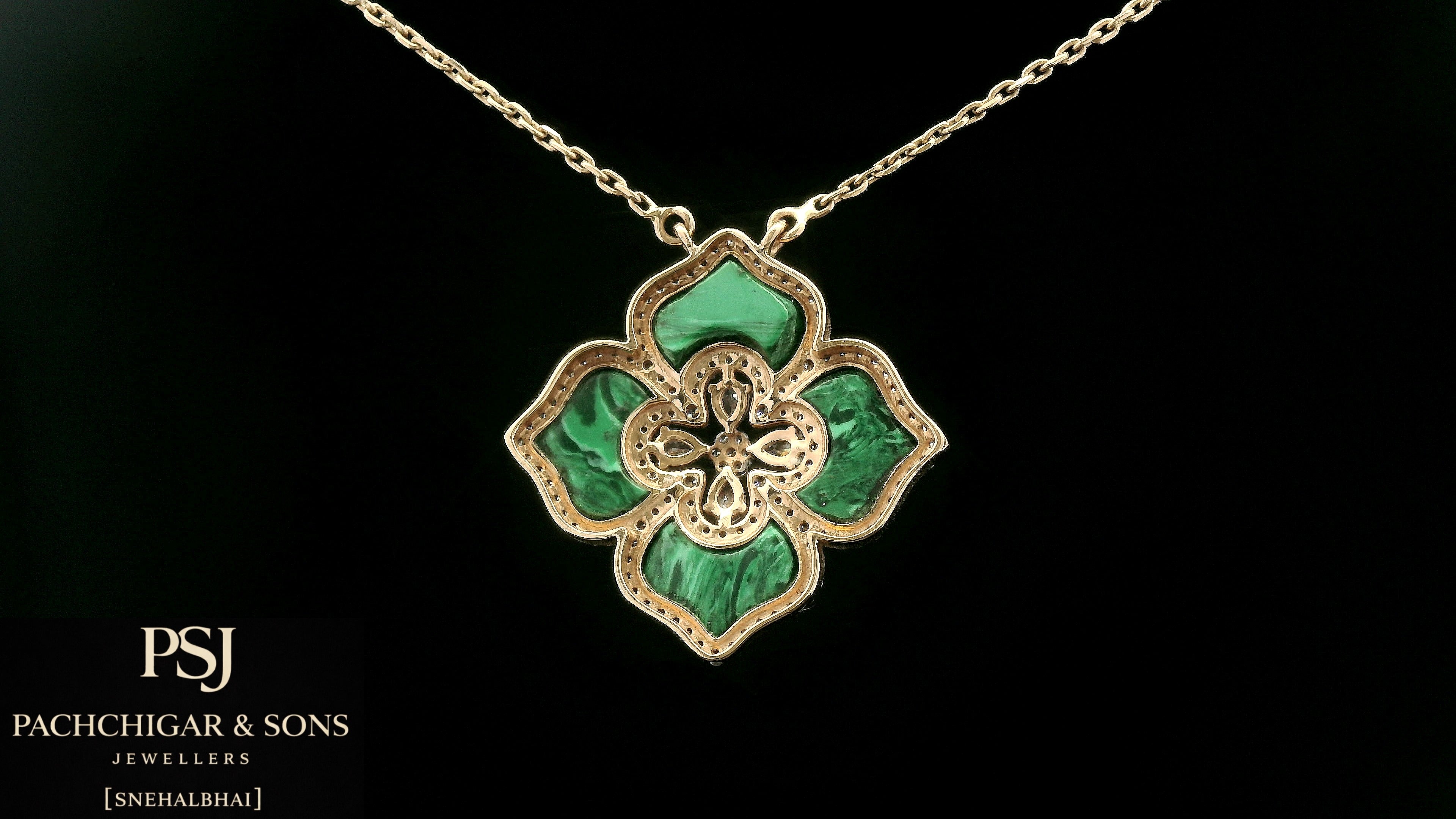 Malachite Floral Diamond Pendant Necklace