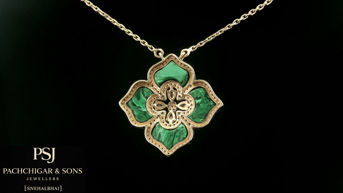 Malachite Floral Diamond Pendant Necklace