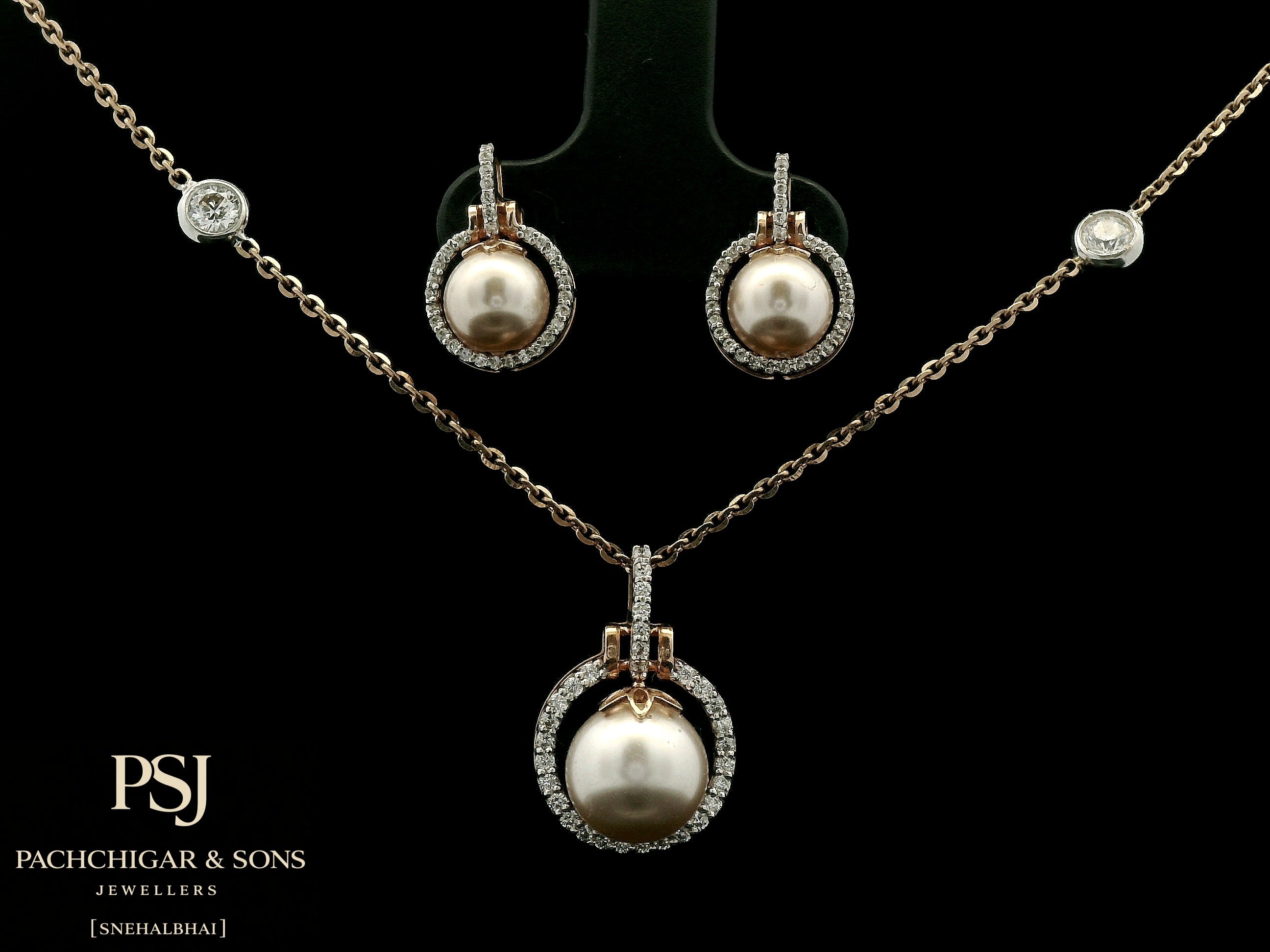 Pearl and Diamond Pendant Set