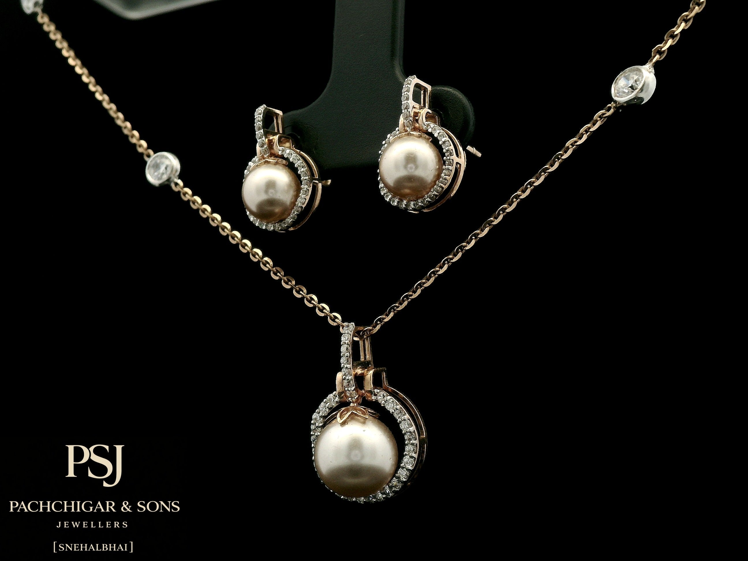 Pearl and Diamond Pendant Set