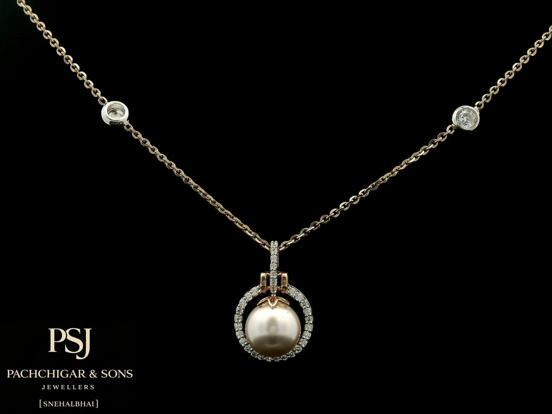 Classic Pearl Halo Pendant Set with Diamond Accents