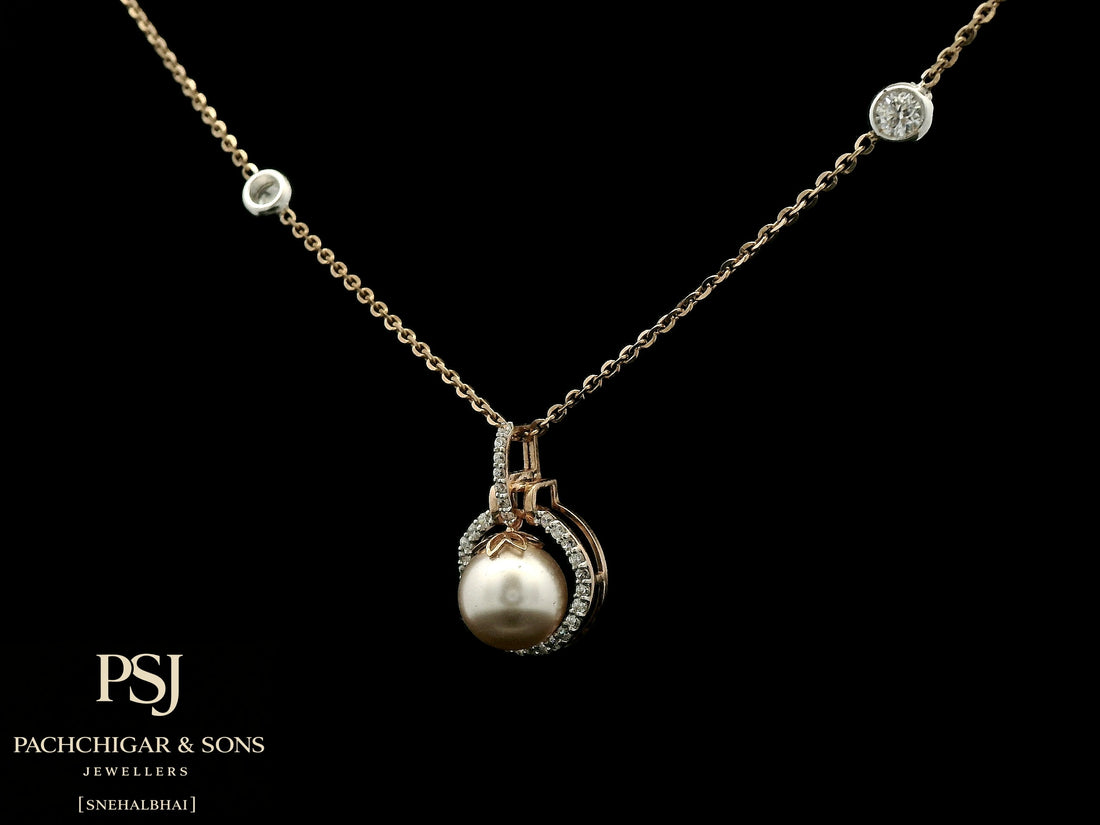 Classic Pearl Halo Pendant Set with Diamond Accents
