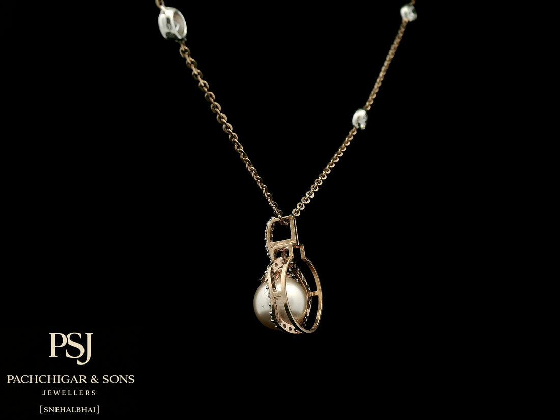 Classic Pearl Halo Pendant Set with Diamond Accents