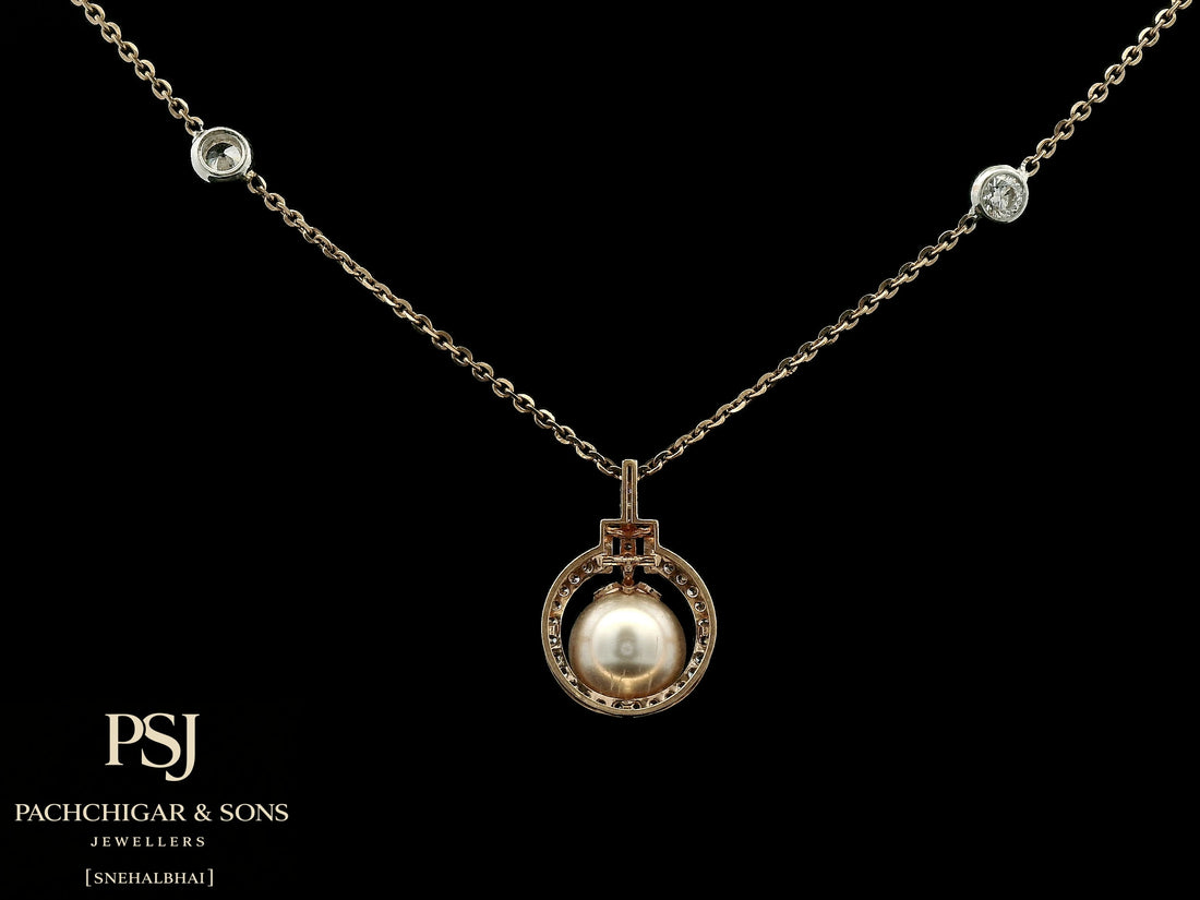 Classic Pearl Halo Pendant Set with Diamond Accents