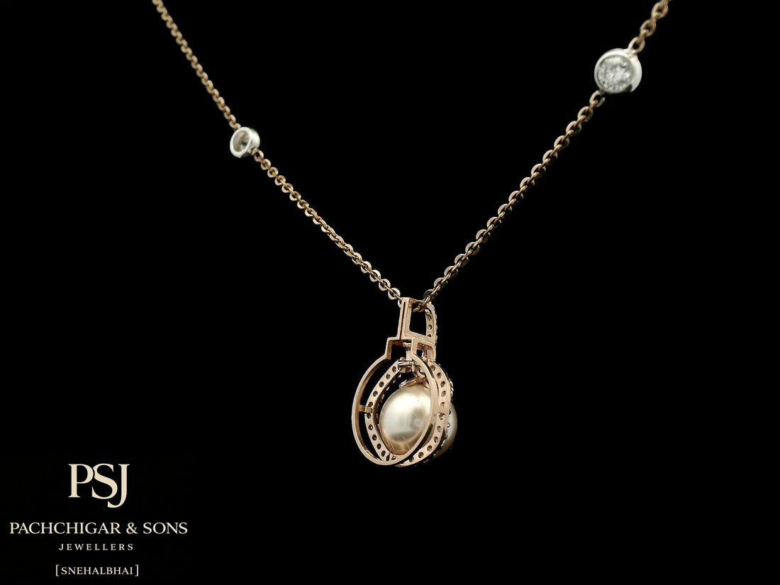 Classic Pearl Halo Pendant Set with Diamond Accents