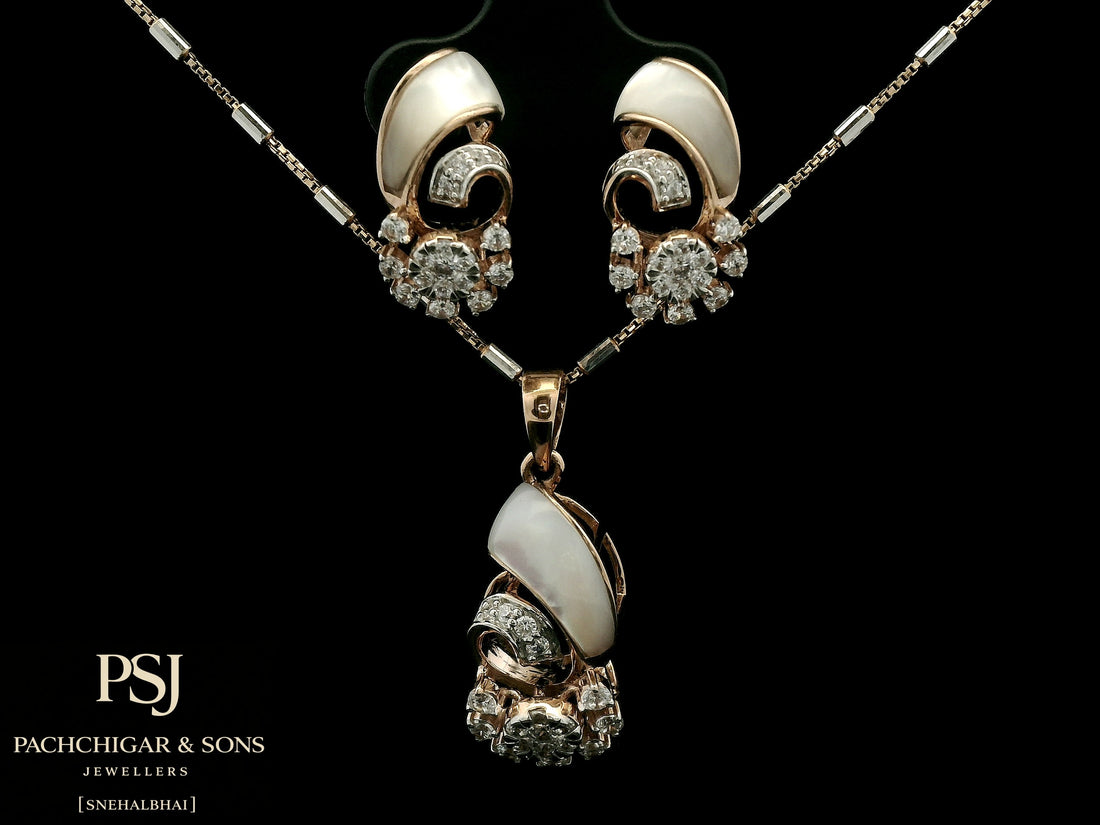 Pearl and Diamond Floral Pendant Set in Rose Gold