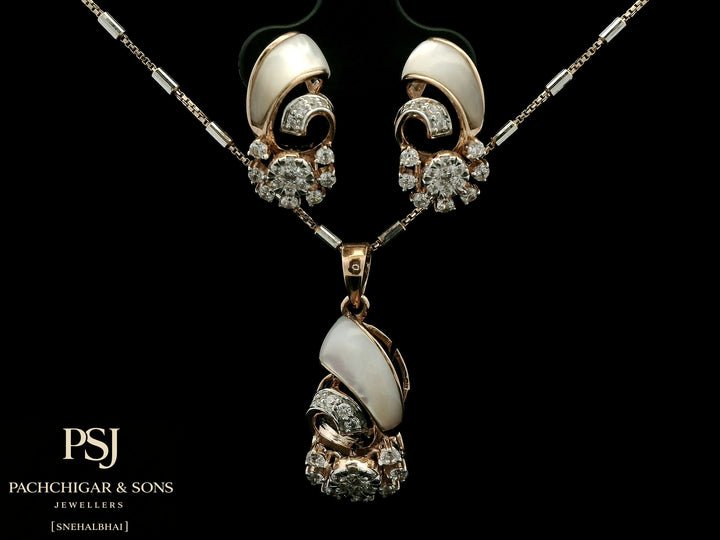 Pearl and Diamond Floral Pendant Set in Rose Gold