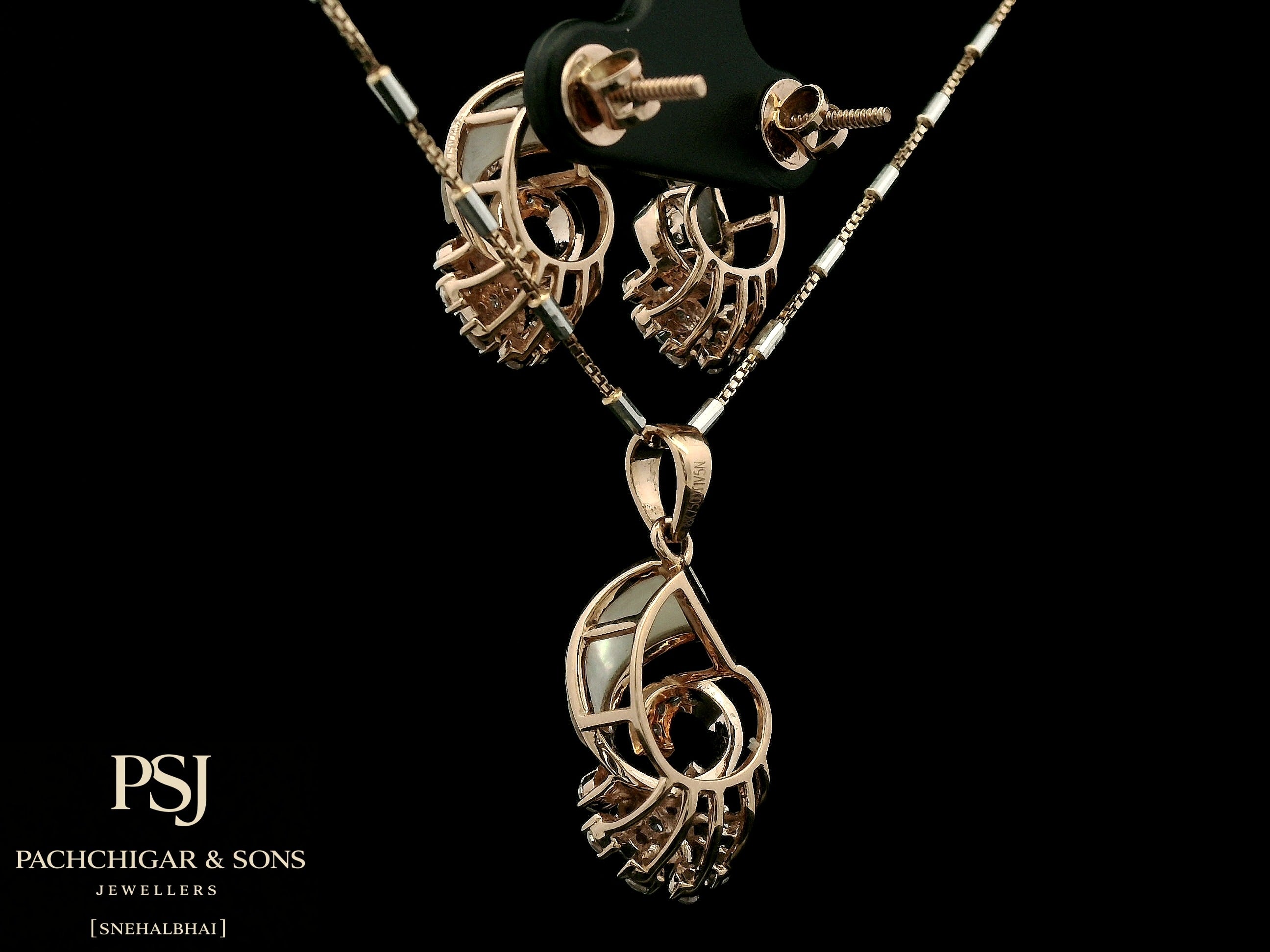 Pearl and Diamond Floral Pendant Set in Rose Gold