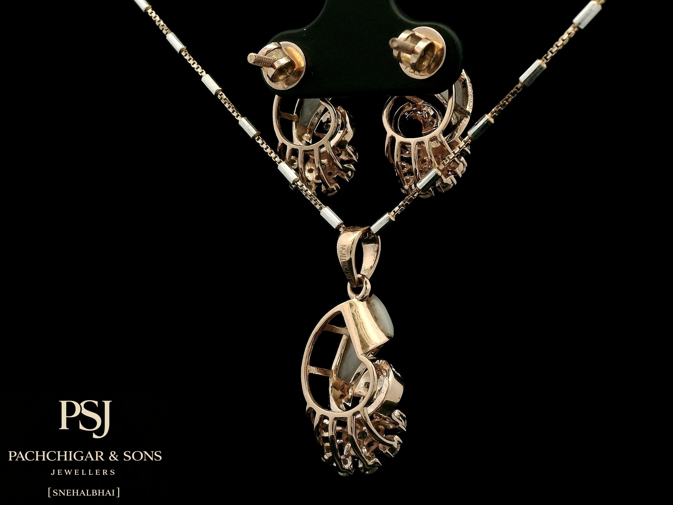 Pearl and Diamond Floral Pendant Set in Rose Gold