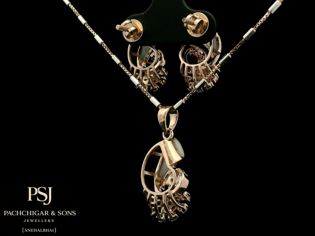 Pearl and Diamond Floral Pendant Set in Rose Gold