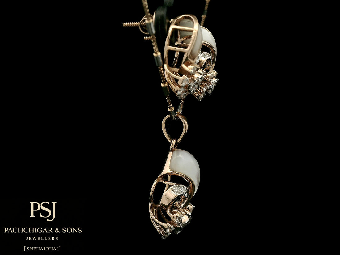 Pearl and Diamond Floral Pendant Set in Rose Gold
