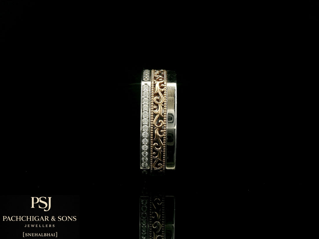 Two Tone Diamond Couple Band for Men