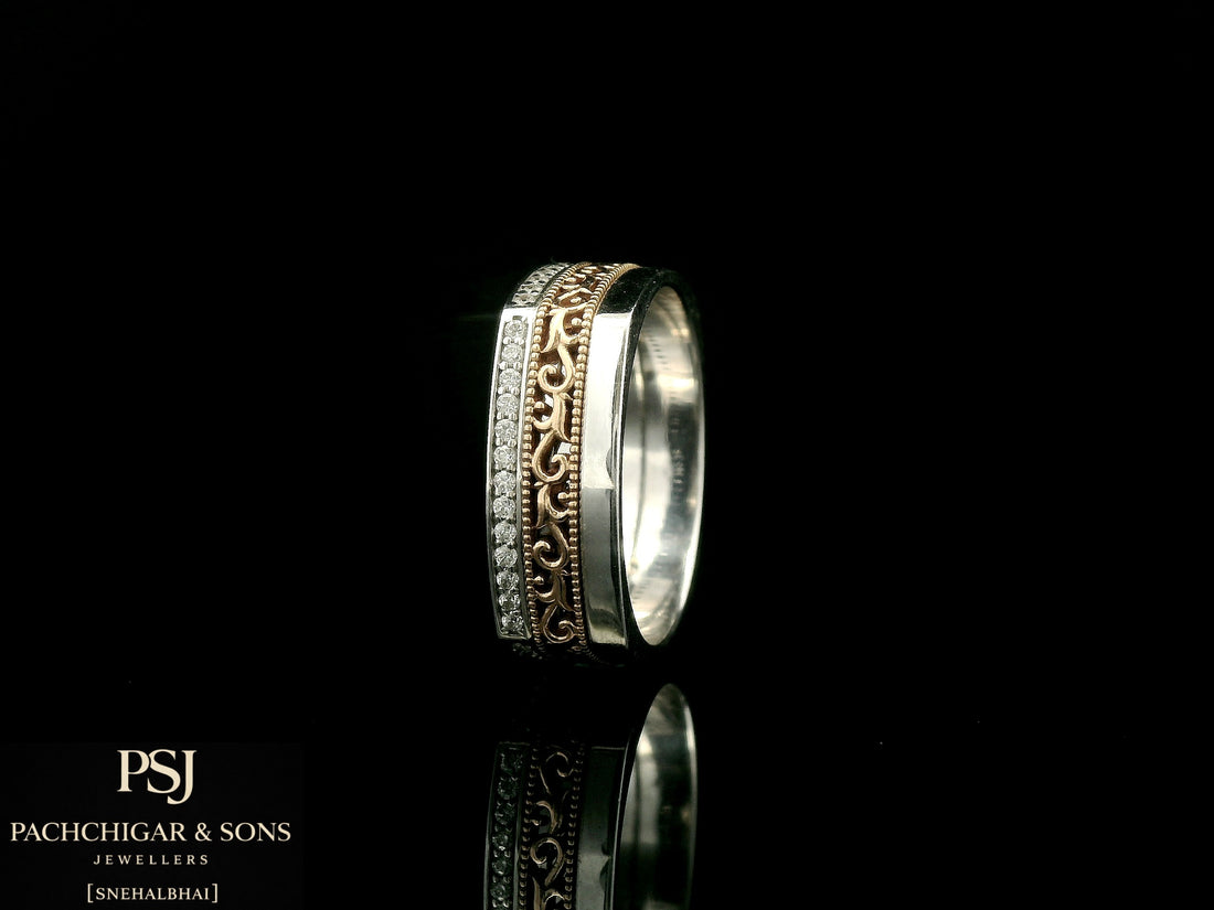 Two Tone Diamond Couple Band for Men