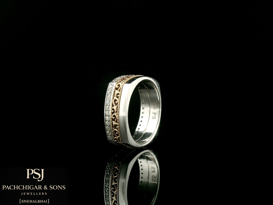 Elegant Two Tone Diamond Couple Band for Women