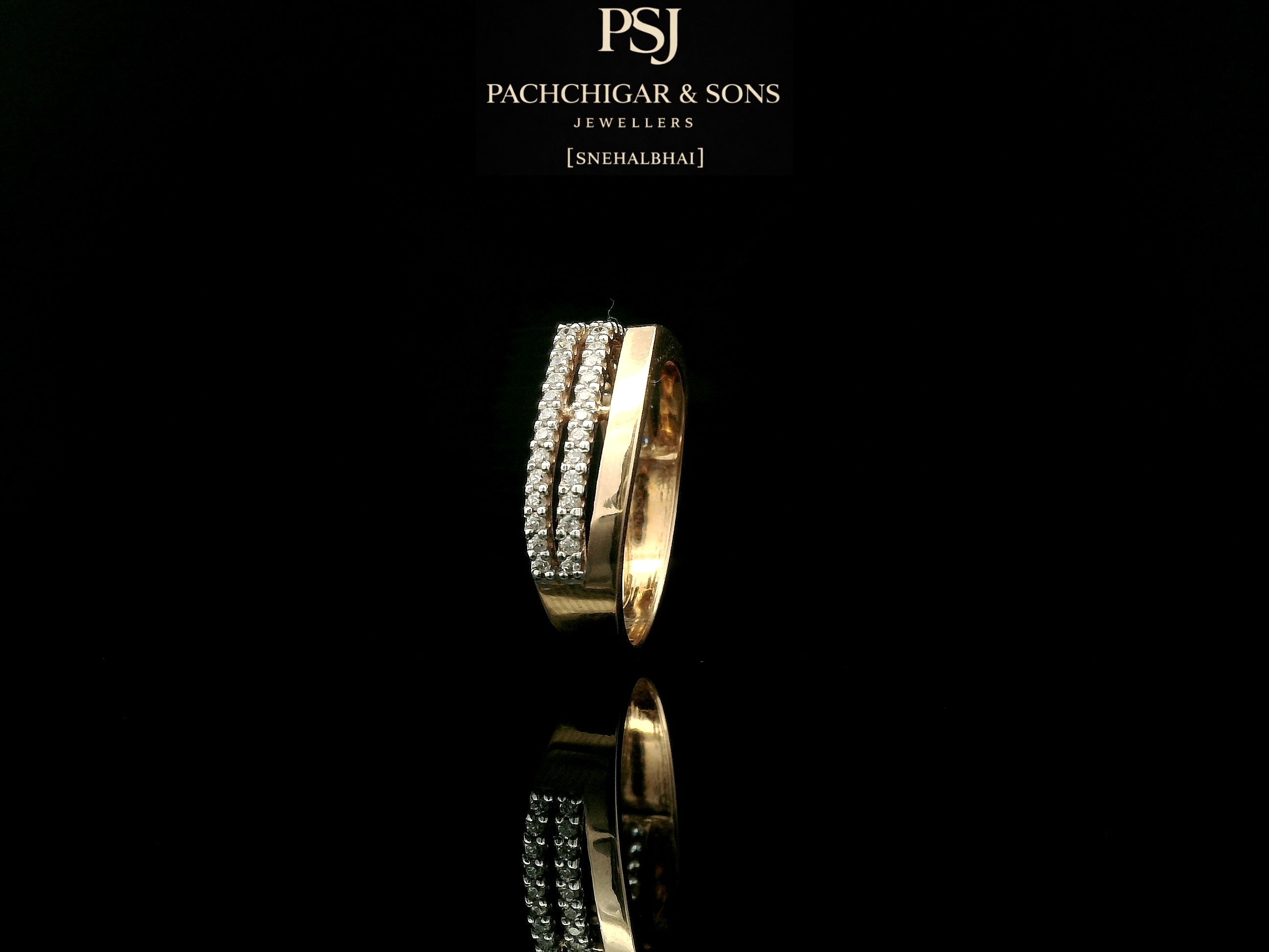 Elegant Double Row Diamond Band Ring in Rose Gold Finish