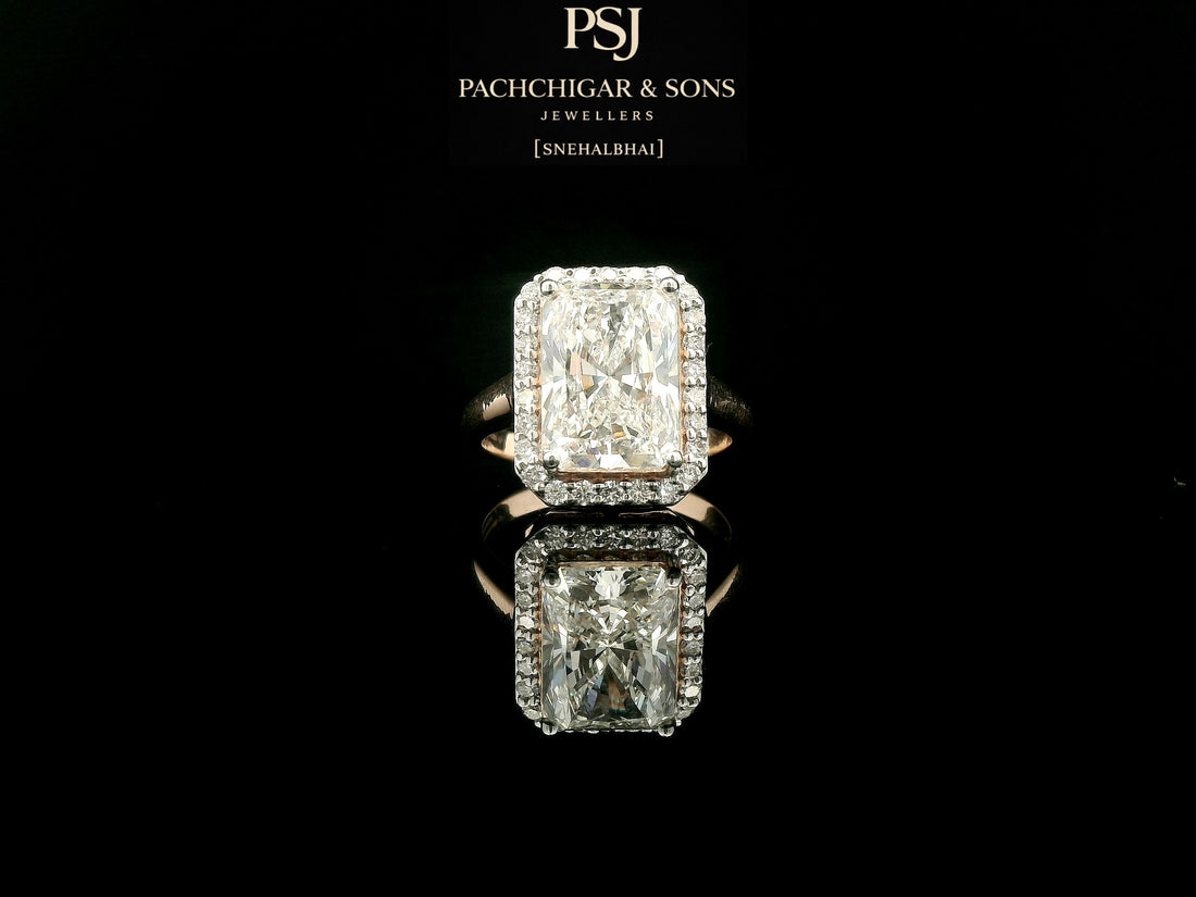 Emerald Cut Diamond Halo Statement Ring in Gold