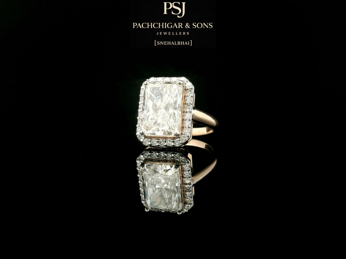 Emerald Cut Diamond Halo Statement Ring in Gold