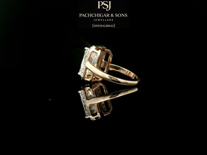 Emerald Cut Diamond Halo Statement Ring in Gold