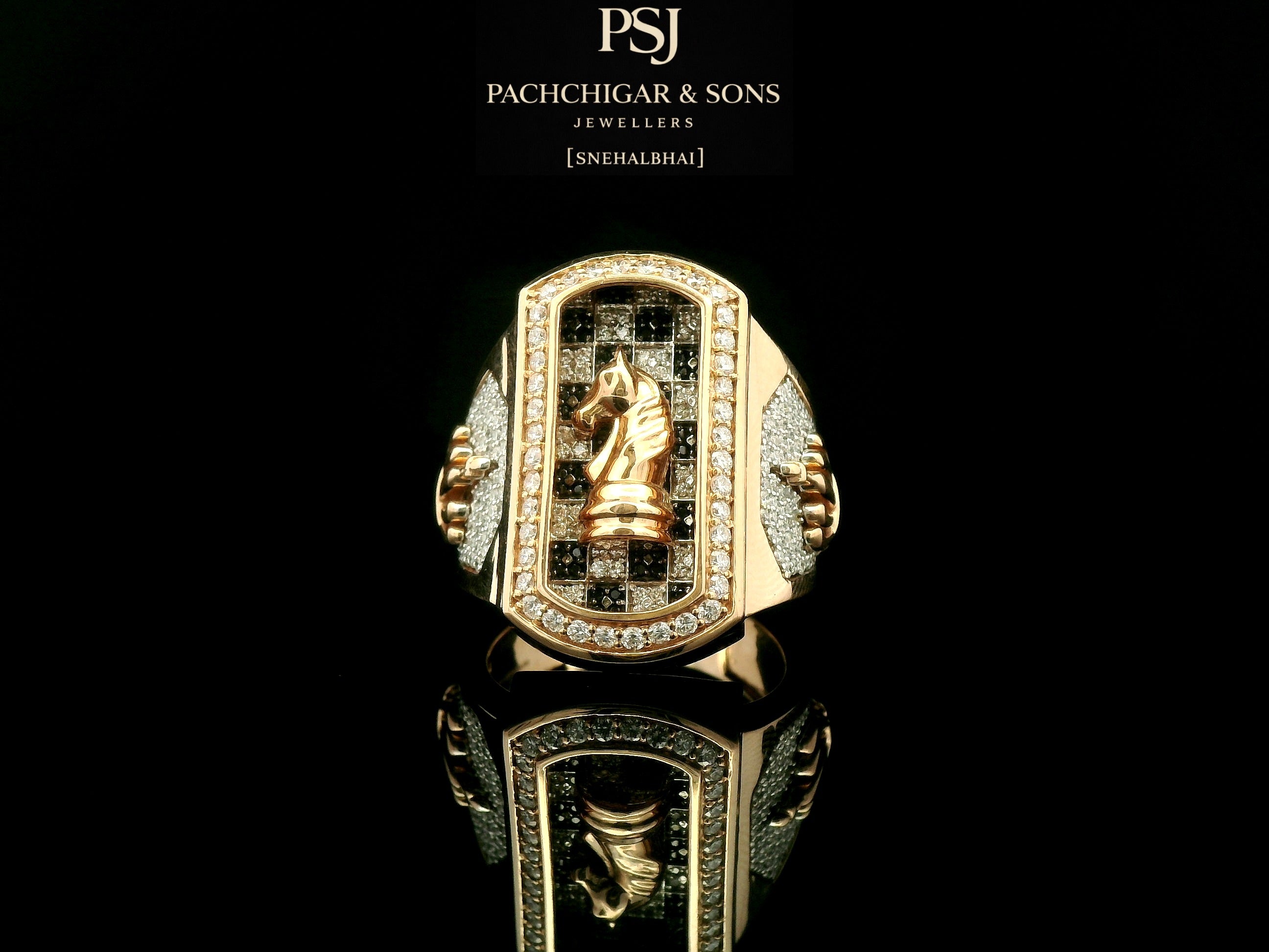 Knight Chess Diamond Statement Ring in Gold