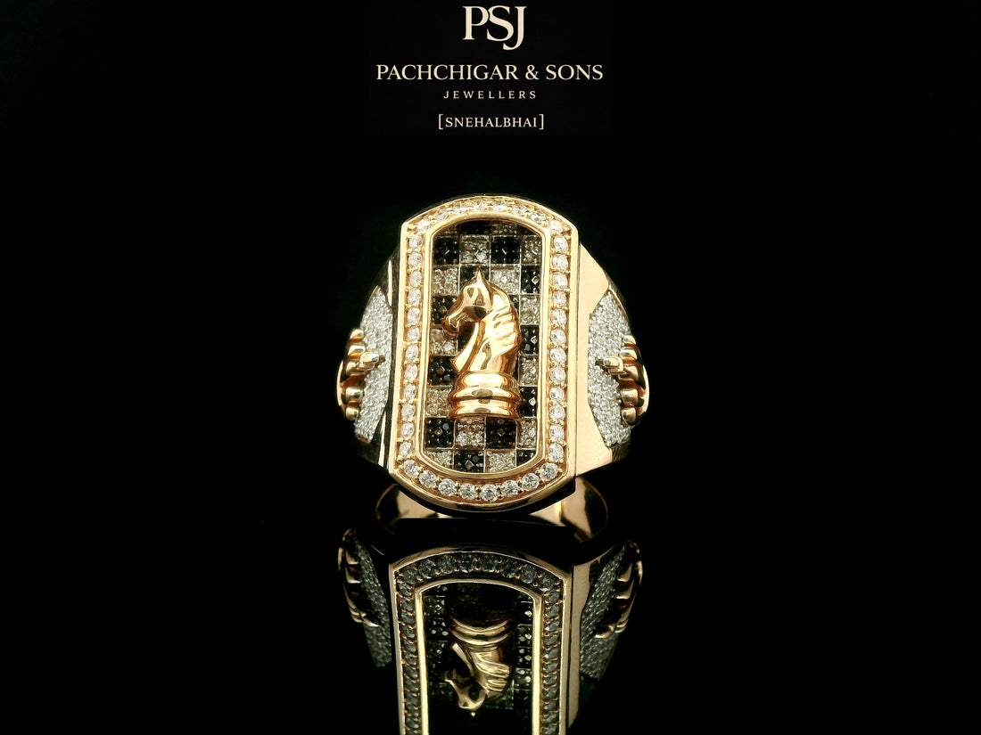 Knight Chess Diamond Statement Ring in Gold