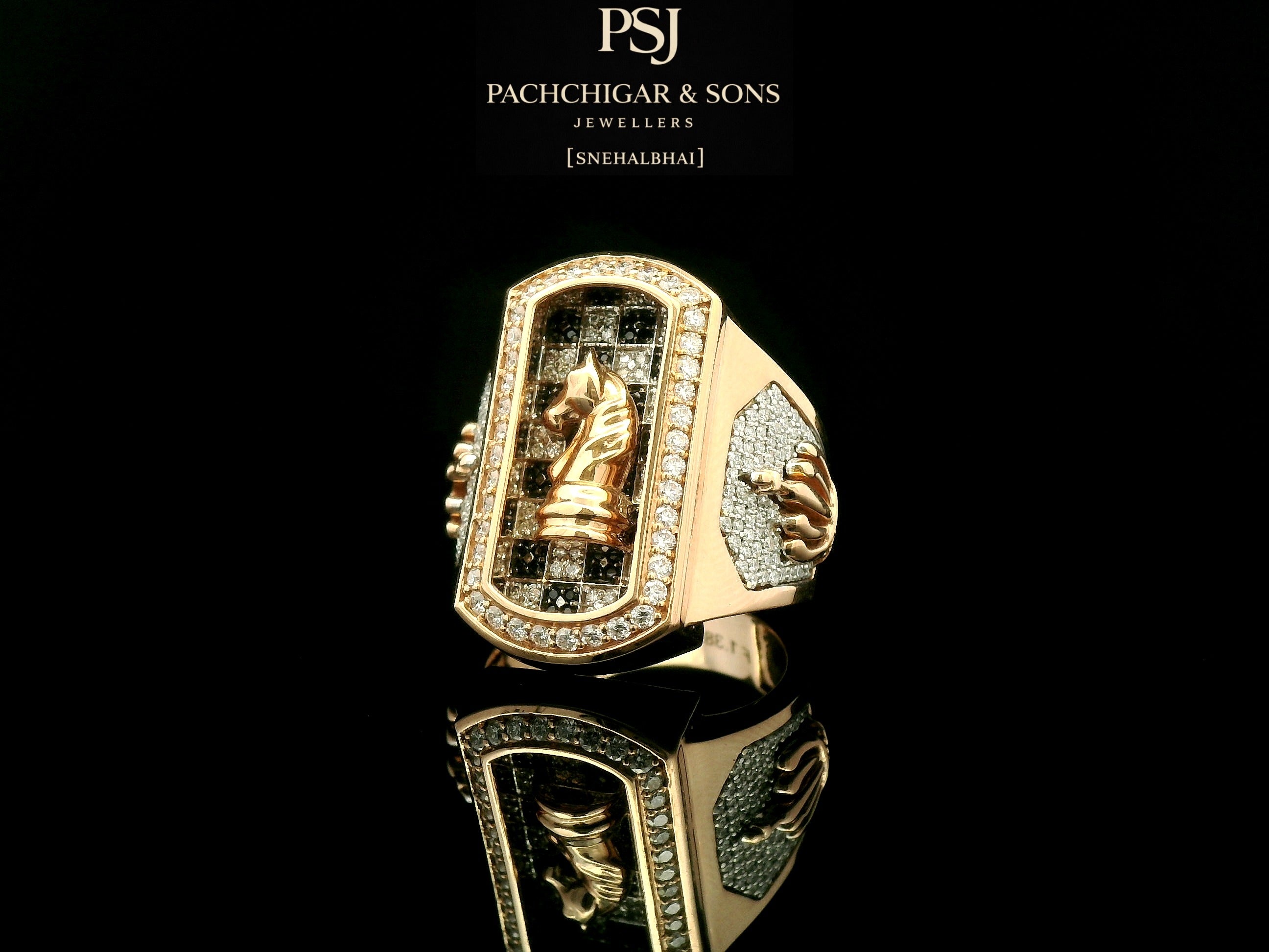 Knight Chess Diamond Statement Ring in Gold