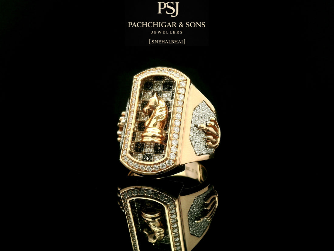 Knight Chess Diamond Statement Ring in Gold
