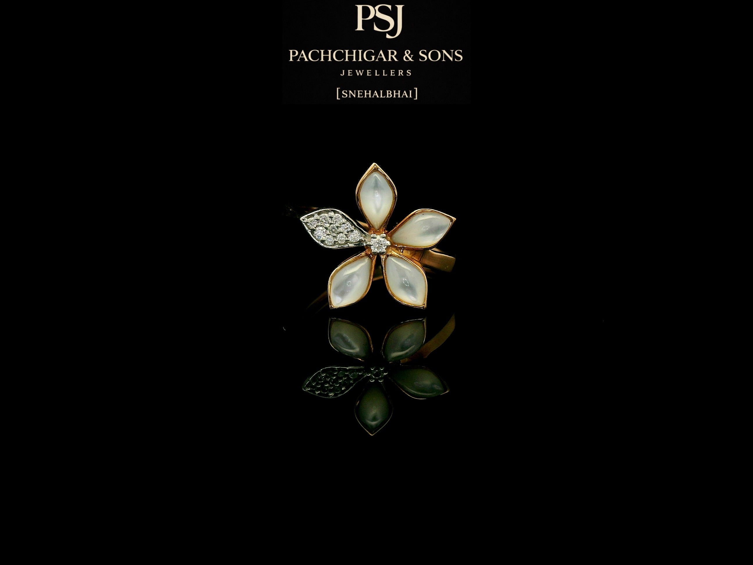 Mother of Pearl Floral Diamond Ring in Gold