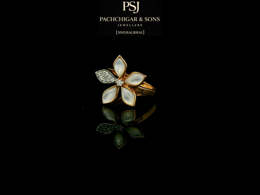 Mother of Pearl Floral Diamond Ring in Gold
