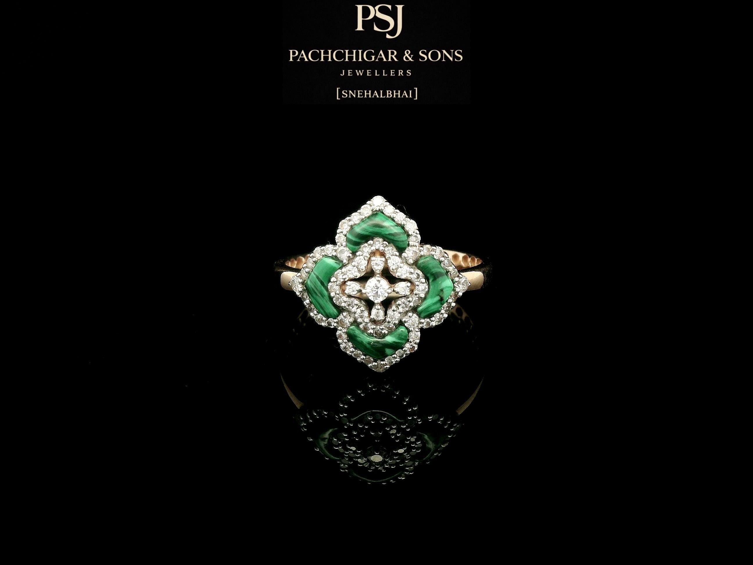 Green Stone Floral Diamond Ring