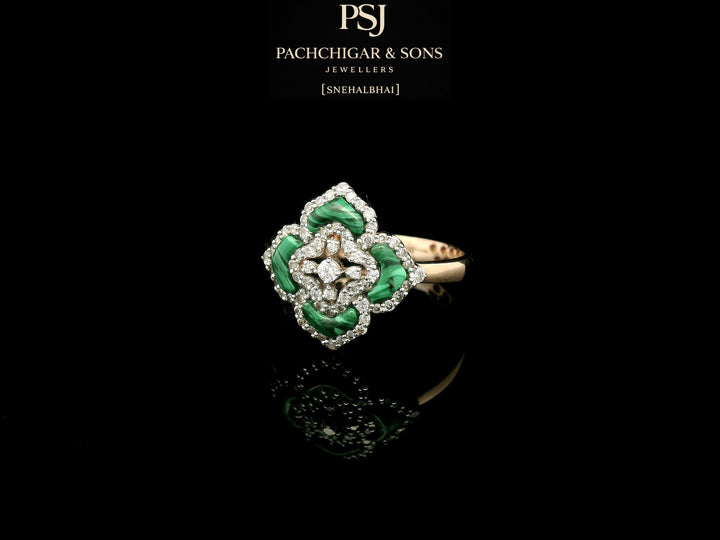 Green Stone Floral Diamond Ring