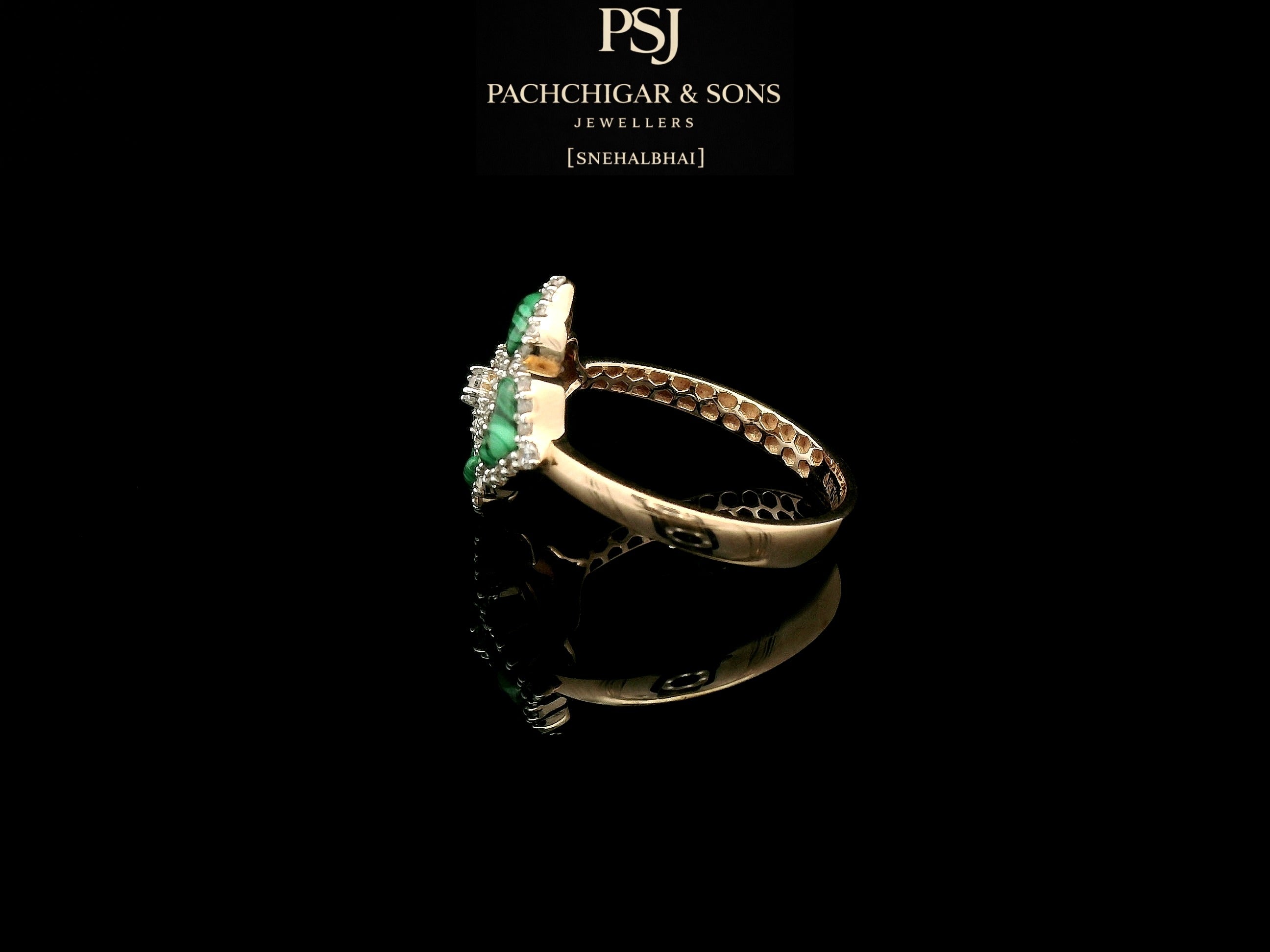 Green Stone Floral Diamond Ring