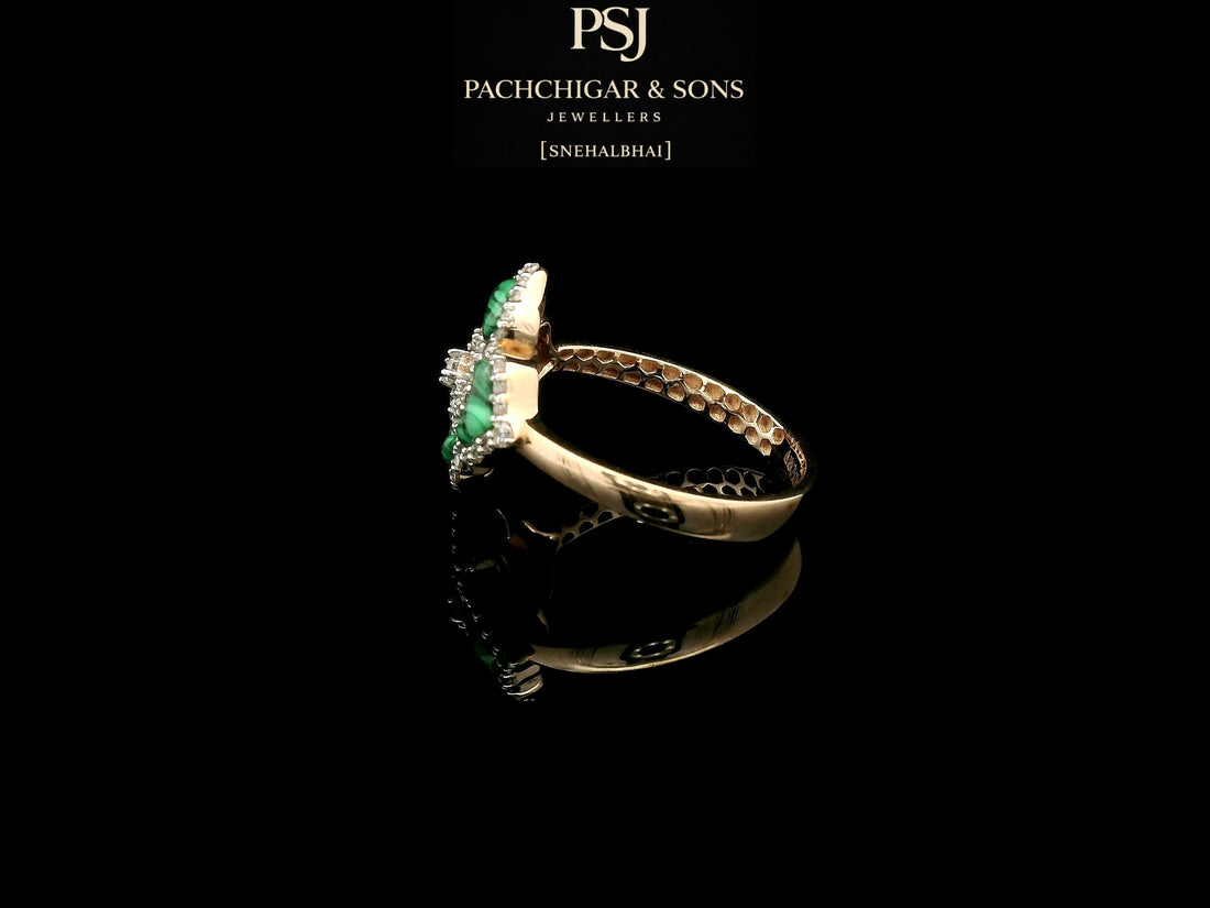 Green Stone Floral Diamond Ring