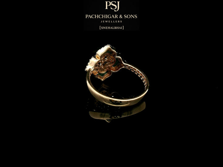 Green Stone Floral Diamond Ring