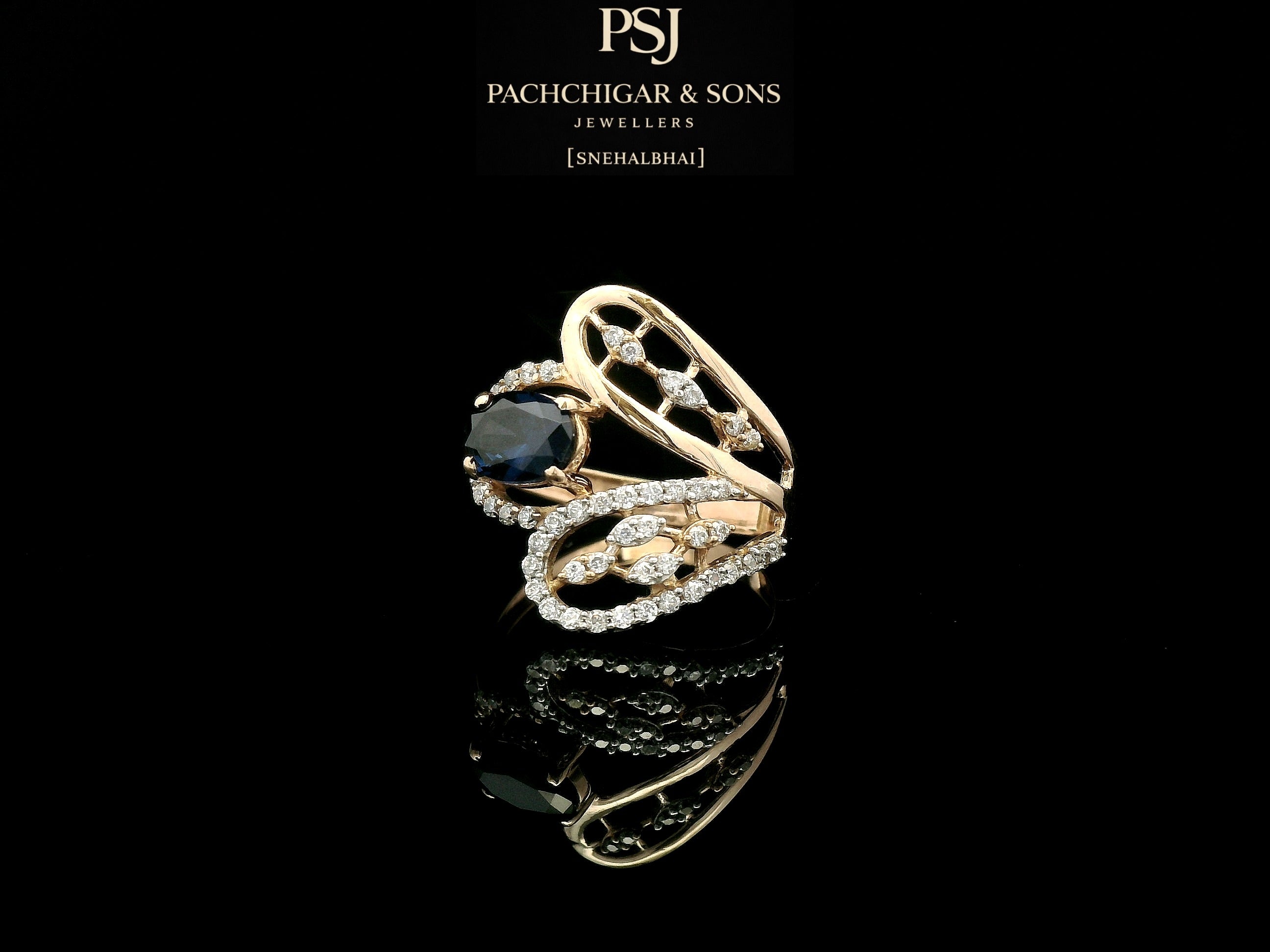 Blue Sapphire Leaf Designer Ring