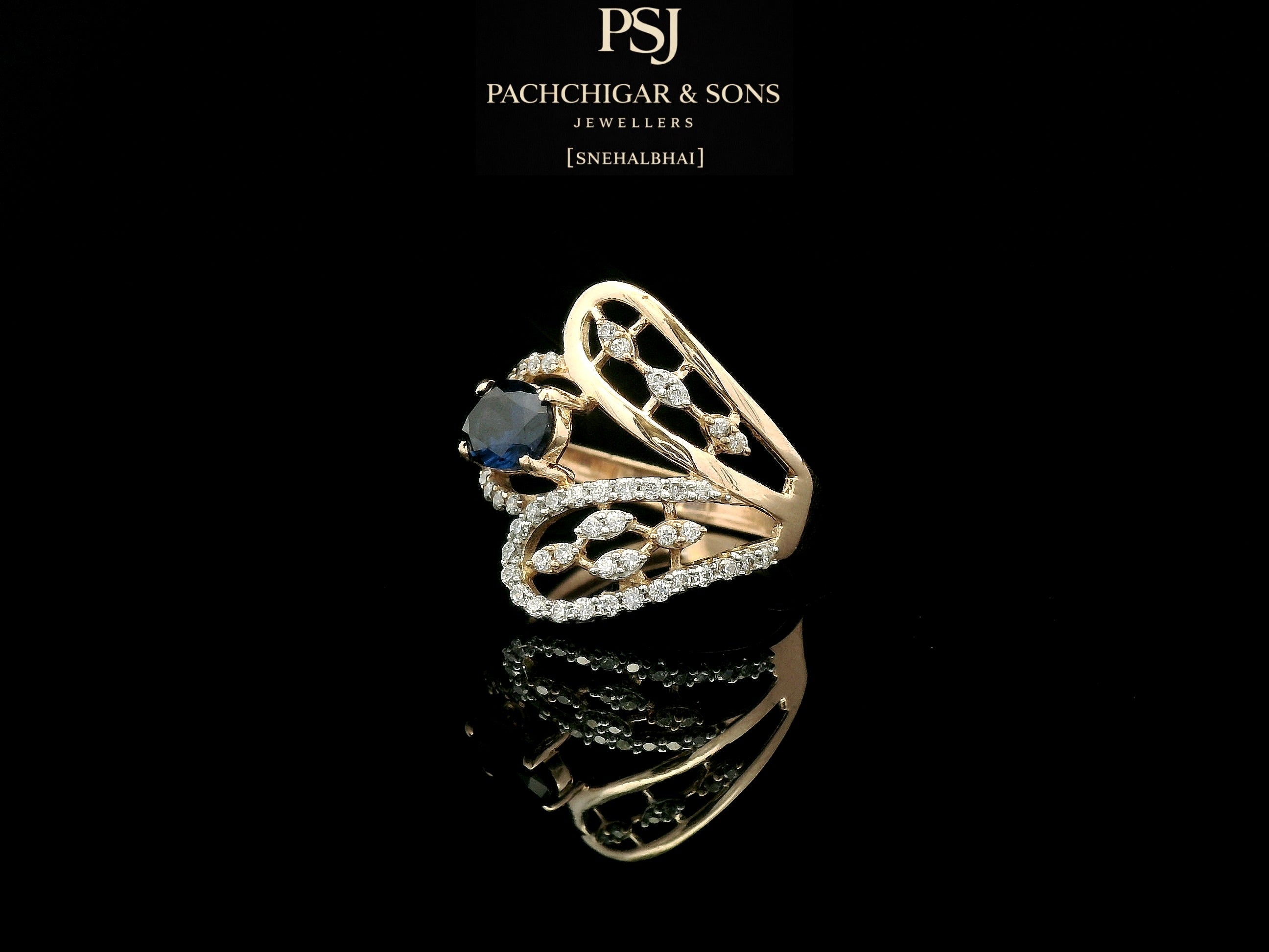 Blue Sapphire Leaf Designer Ring